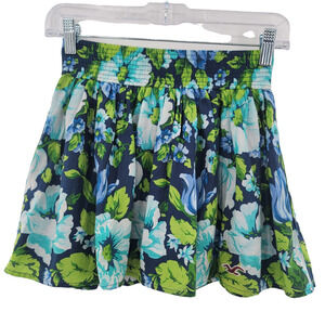 HOLLISTER Blue and Green Floral Skirt Size XS Elastic Waist
